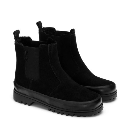 Superga 2665 KIDS ALPINA SUEDE TOTAL BLACK Stivaletti neri da bambino con tomaia in pelle scamosciata